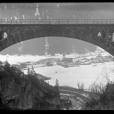 View under the bridge portal of the village of Klösterle around 1940